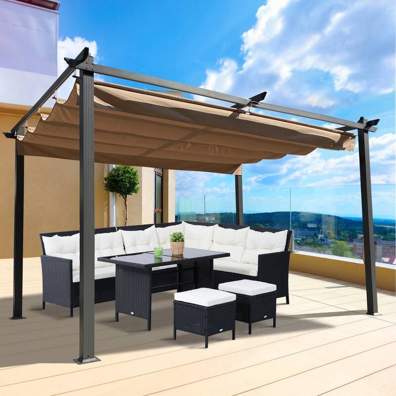 13' x10' Outdoor Steel Patio Pergola with Grey Shade Canopy - Beige - 13 x 10