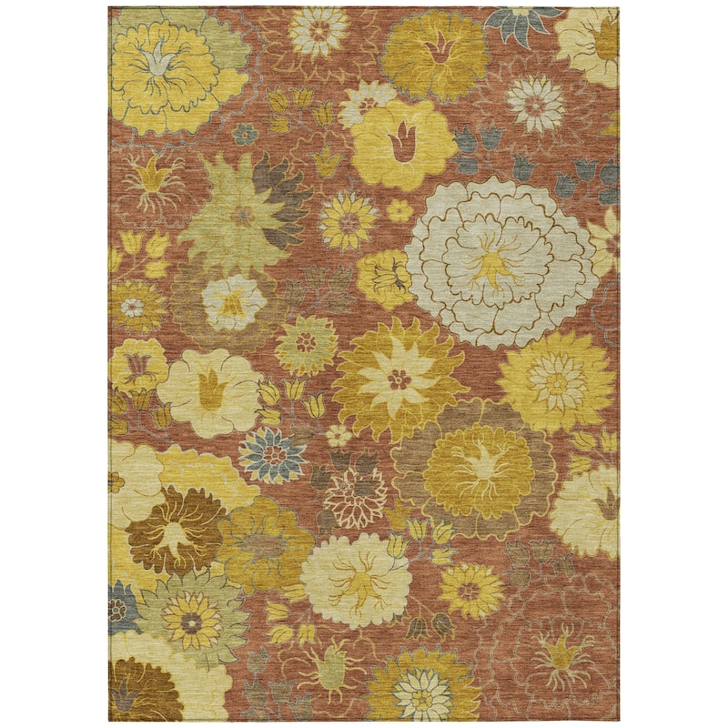 Machine Washable Indoor/ Outdoor Modern Floral Chantille Rug