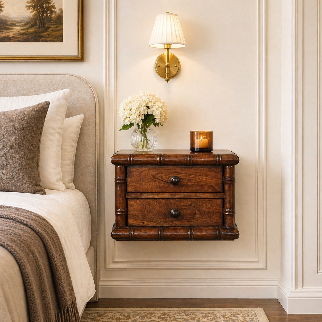 Artisan Furniture Solid Wood Bamboo Two Drawer Wall-Mounted Bedside , Brown