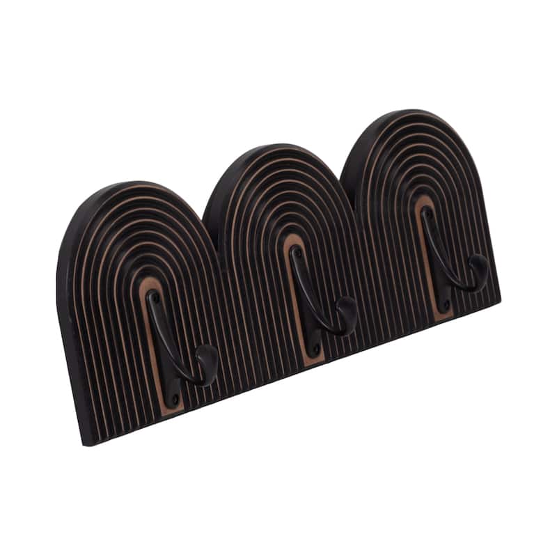 Sagebrook Home Elegant 19-inch Black 3-arch Wall Hooks - MDF and Iron, Chic Wall Storage Accessory - 19" x 2" x 7"