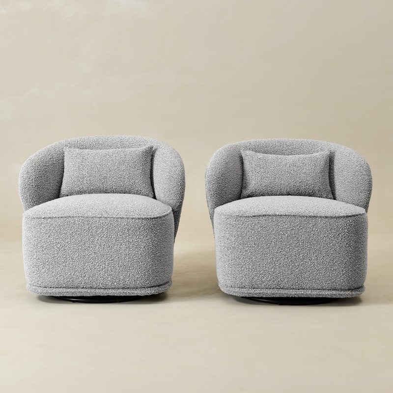 KINWELL 33" W Sherpa Boucle Upholstered Accent Swivel Chair (Set of 2)