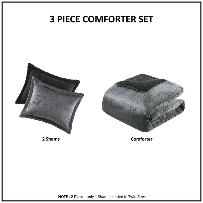 GDF Studio - Arya Crushed Velvet Sherpa Reversible Comforter Set