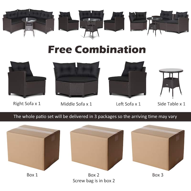 Costway 4PCS Patio Rattan Furniture Set Cushioned Sofa Glass Table - 49.5" x 23" x 29"