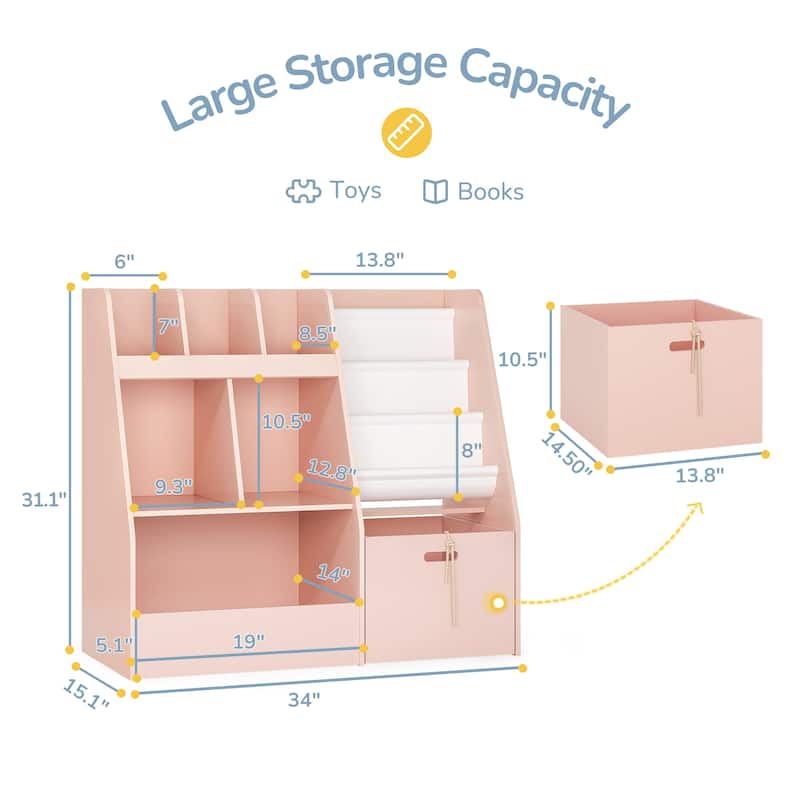 A children's bookcase with a large-capacity trolley and a toy storage device