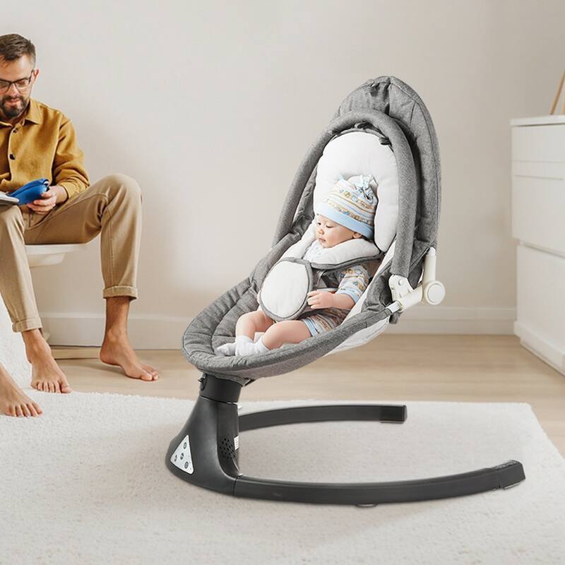 Grey Foldable Electric Baby Swing with Music 5 Gentle Swing Speeds and 3 Adjustable Seat - 28.35" L x 24.8" W x 18.5"-27.17" H