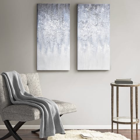 Madison Park Winter Glaze Blue/ White Heavy Textured Canvas with Glitter Embellishment 2 Piece Set