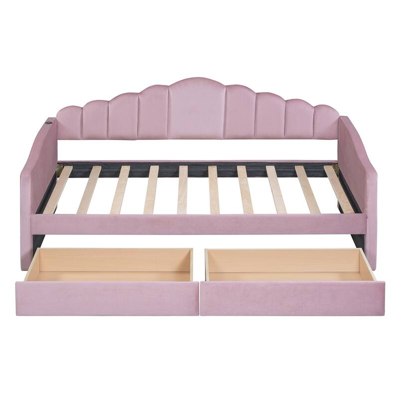 Twin size Upholstered Daybed with 2 Drawers ,Velvet Sofabed