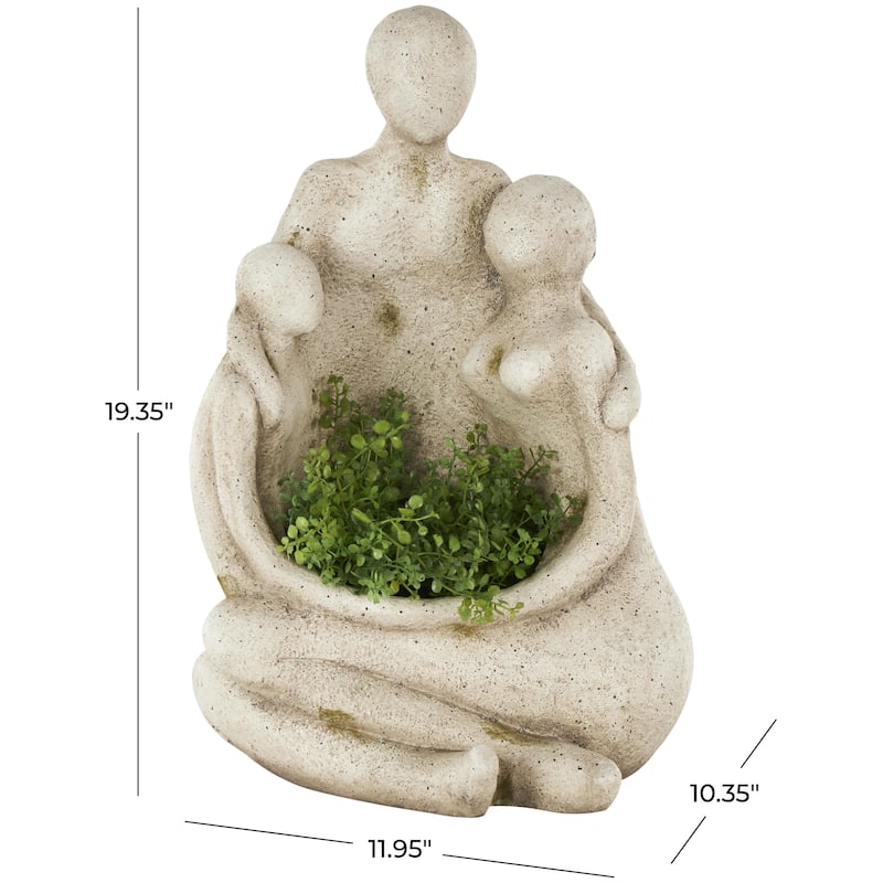 Cream Polystone Sitting Family Indoor Outdoor Planter - 10"W x 12"L x 19"H