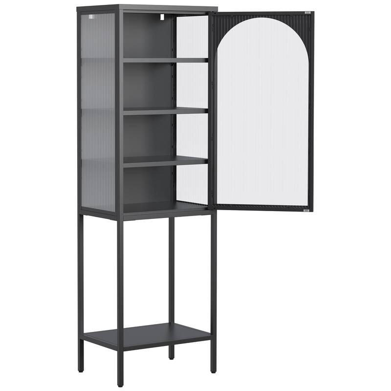 Modern Metal Storage Cabinet with Glass Doors and 3 Adjustable Shelves for Home, Office