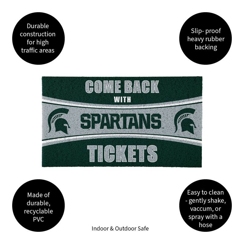 Michigan State University 28 in. x 16 in. PVC "Come Back With Tickets" Trapper Door Mat