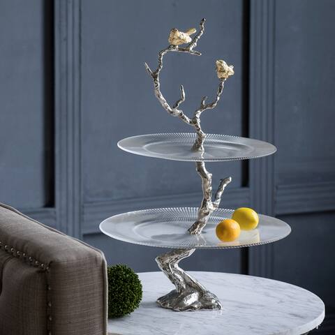 A&B Home Atelier Gold and Silver Scalloped Glass Two-Tier Serving Plates