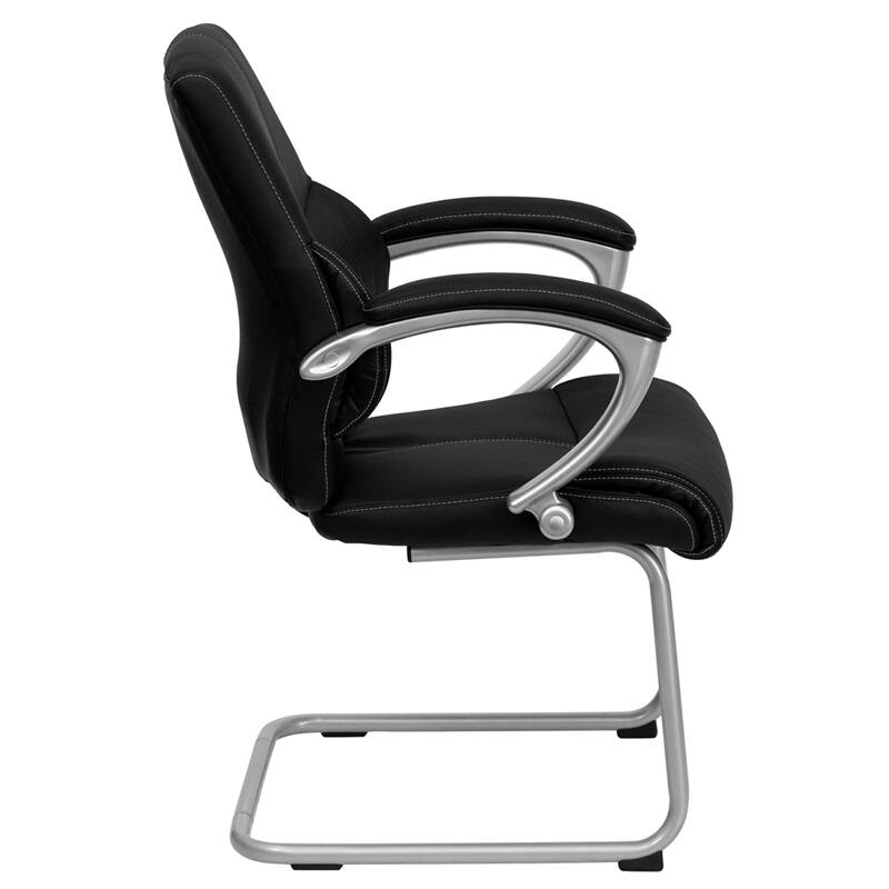 LeatherSoft Executive Side Reception Chair with Silver Sled Base