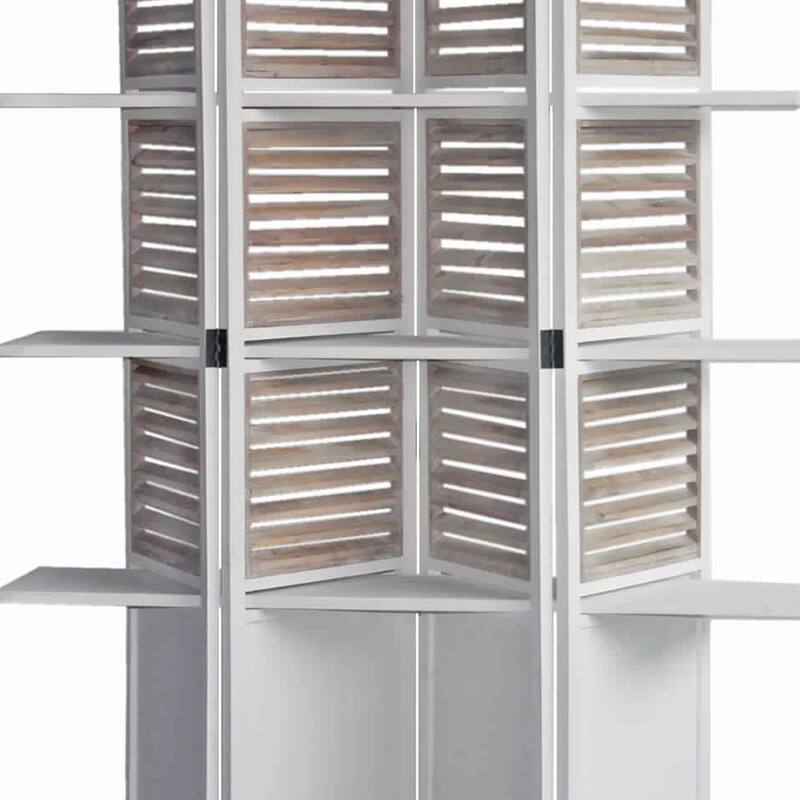 Contemporary 4 Panel Wooden Screen with Art Styled Shutter Design, White