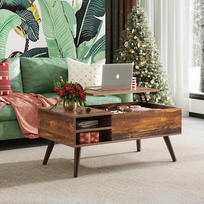 Wood Lift Top Coffee Table with Hidden Compartment and Adjustable Storage Shelf, Lift Tabletop Dining Table