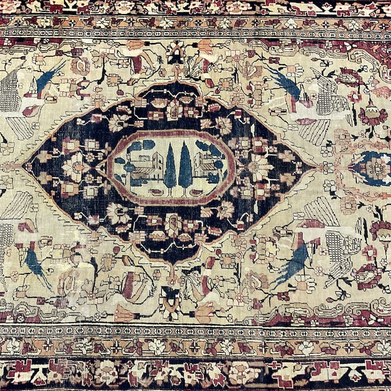 HERAT ORIENTAL Antique 1850s Farahan Wool Rug - 4'4" x 7'