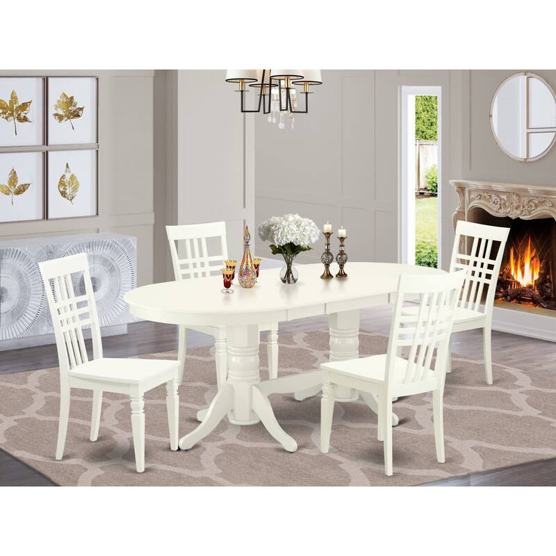 East West Furniture Dining Table Set- an Oval Kitchen Table and Dining Chairs, Linen White(Pieces Options) - VALG5-LWH-W