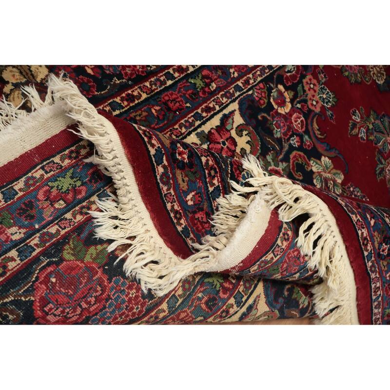 Hand Knotted Oriental 100% Wool Carpet Traditional Floral Red Shahbaft Area Rug - 18' 4'' X 9' 1''
