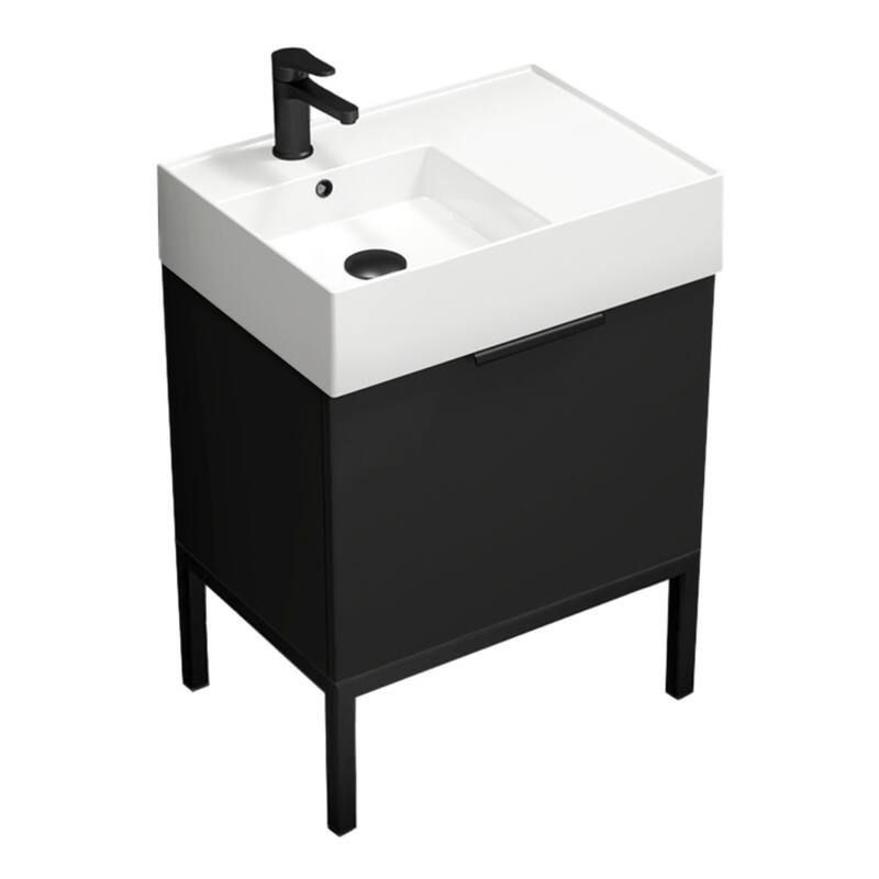 Nameeks Derin-2417-S-L Derin 24" Free Standing Single Basin Vanity Set - Matte Black / Black - Anthracite Finish