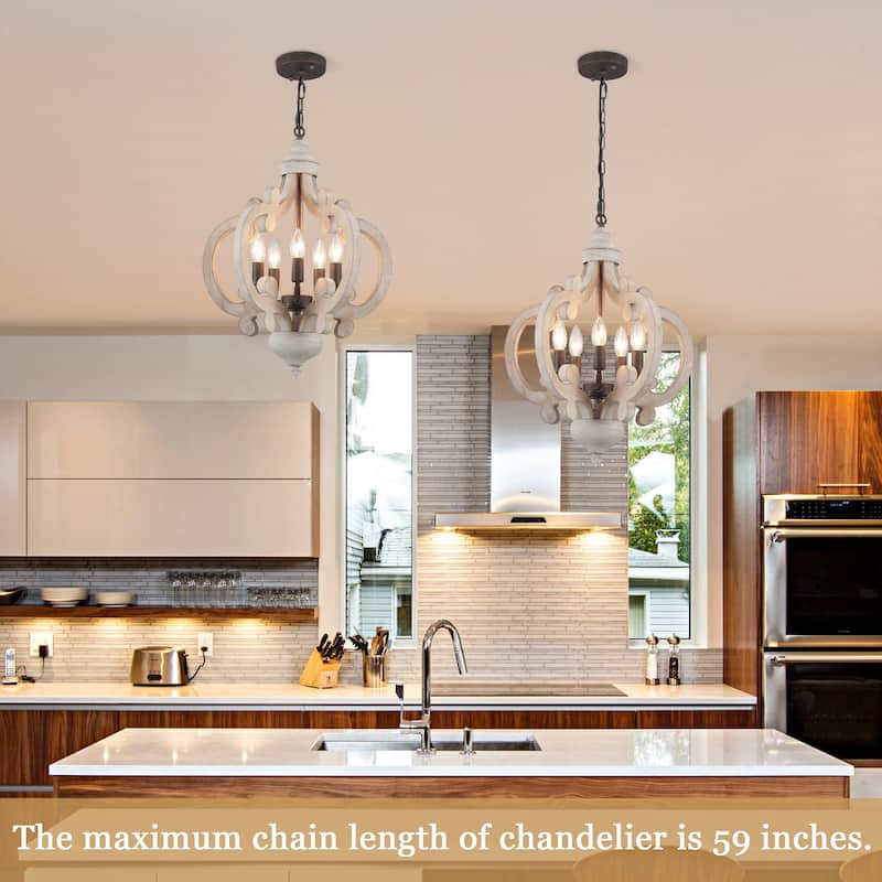 5-Light Country Wood Chandelier Light Fixture for Kitchen Island Dining Room