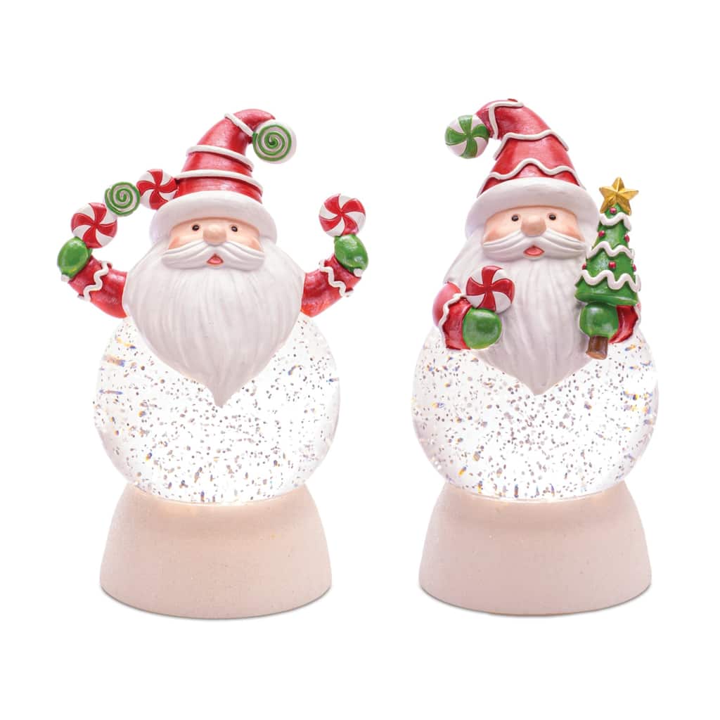 LED Lighted Santa Peppermint Swirl Christmas Snow Globes - 7.5" - Set of 2