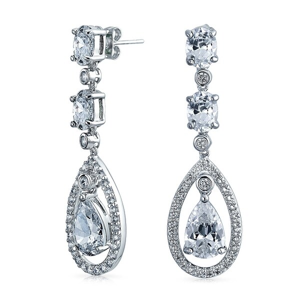 Bling Jewelry Bridal Cz Oval Teardrop Dangle Chandelier Earrings 2in Bling Jewelry Bridal Cz Oval Teardrop Dangle Chandelier Earrings 2in Rhodium Plated Brass