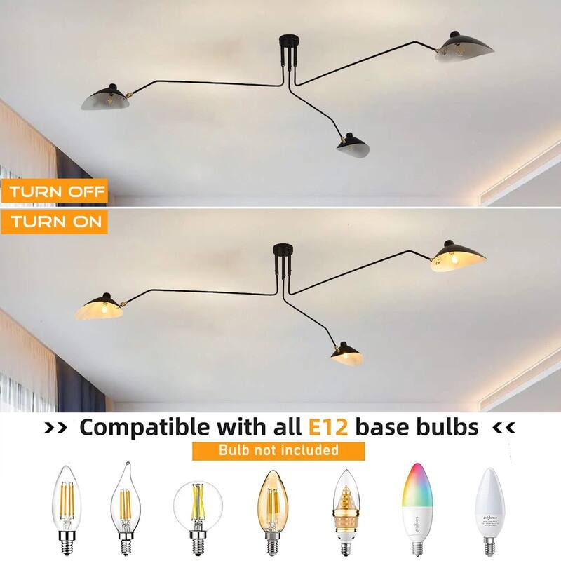 Mid Century Modern Black Chandelier with Swing Arm for Dining Room