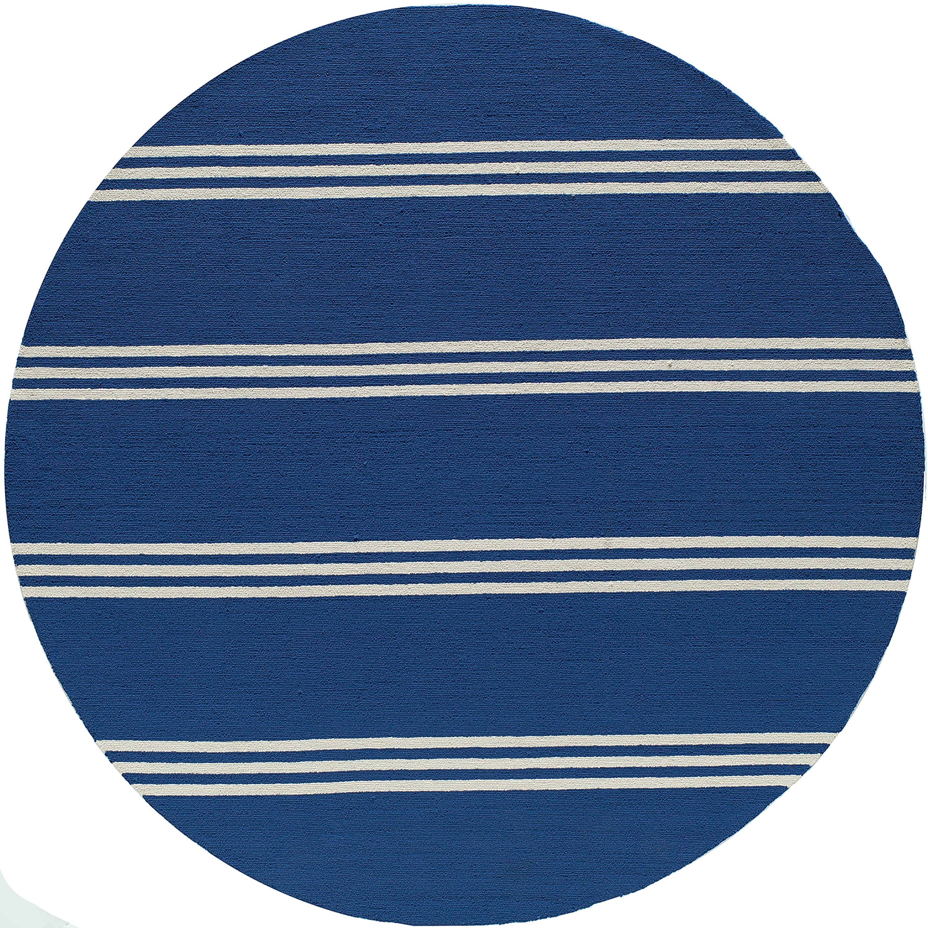 preview thumbnail 22 of 23, Momeni Veranda Hand Hooked Contemporary Striped Indoor Outdoor Rug 9' x 9' Round - Maritime Blue
