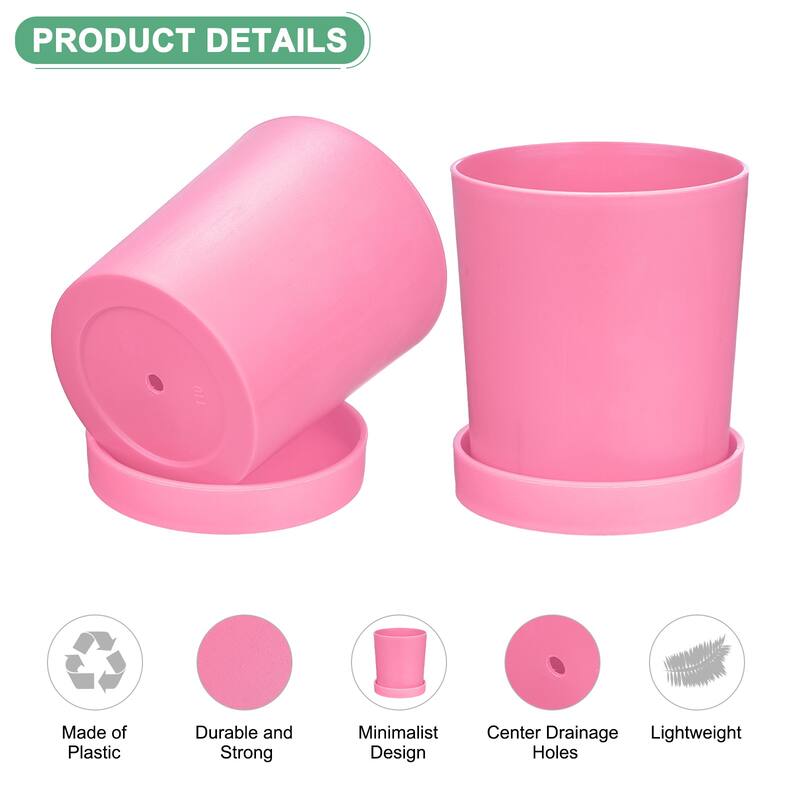 2-Pack Plant Pots, 4.5 Inch Plastic Pots with Drainage Holes - Purple