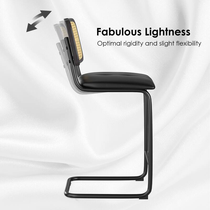 Set of 2 Black PU Leather & Rattan Back Bar Stools, 26" Counter Height Armless Bar Chairs for Kitchen Island