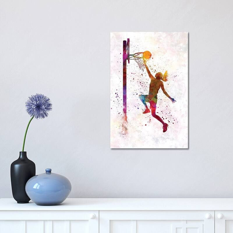 iCanvas "Young Woman Basketball Player In Watercolor IV" by Paul Rommer Canvas Print - 18x12x1.5