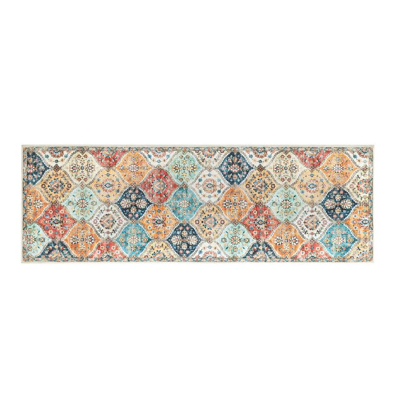 Rugs for Living Room Vintage Oriental Trellis Area Rug Soft Non Slip Low Pile Accent Rugs for Dining Room Office