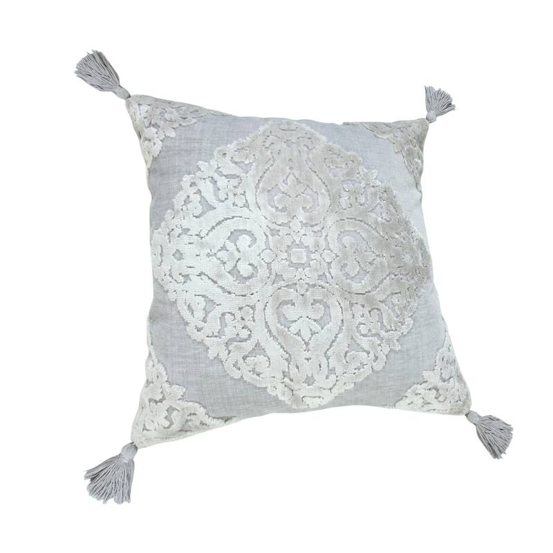 Sevita Silver Gray Traditional Textured Medallion Throw Pillow