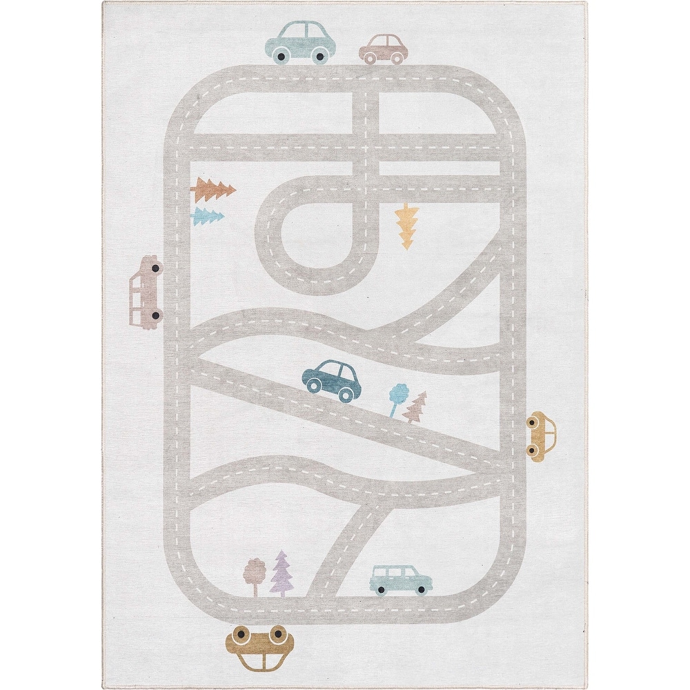 Well Woven Kids Rugs Playful Roads Modern Machine Washable Area Rug