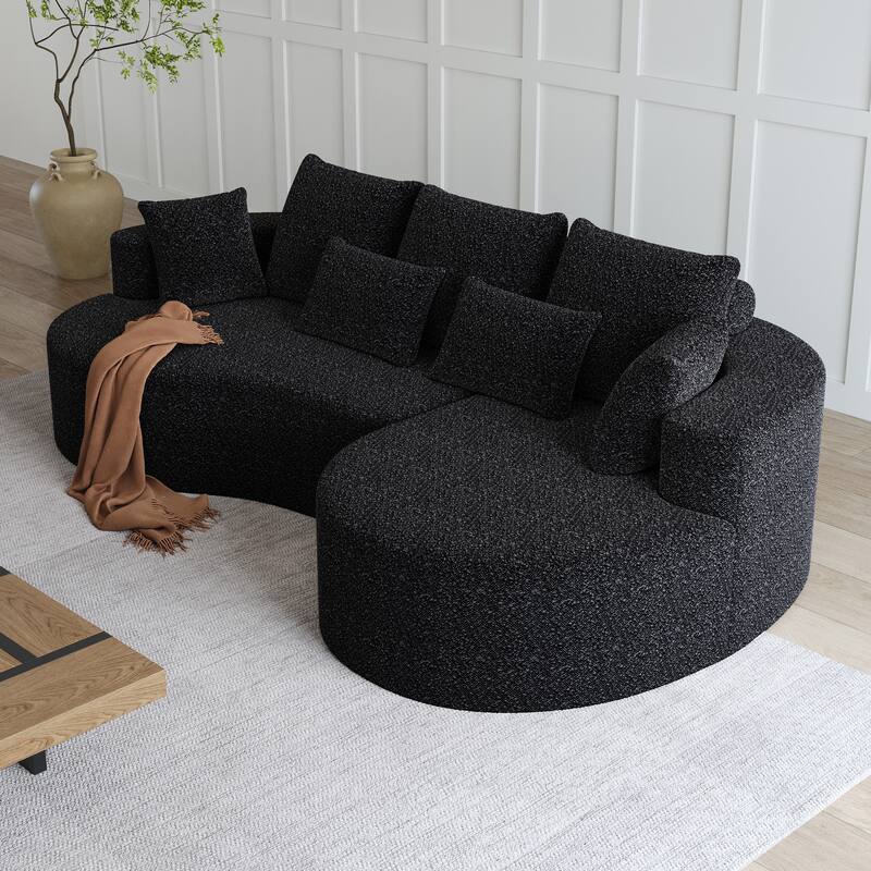 Oversized Chenille Upholstered Boneless Sofa, L-Shaped Curved Sectional Sofa, Deep Seat Cloud Couch with 7 Pillows