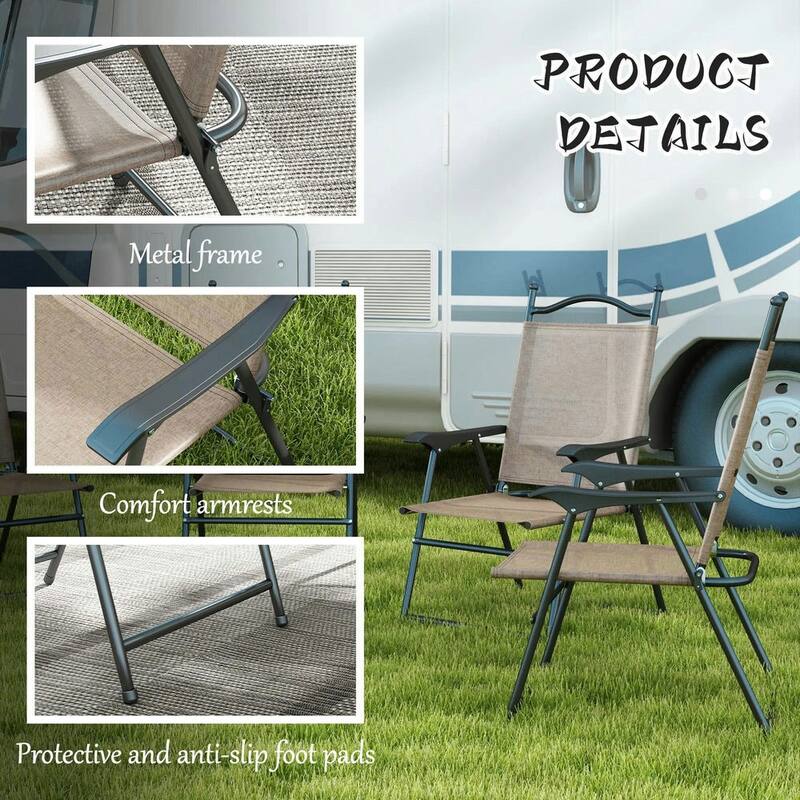 4-Piece Folding Camping Chair Set, Mesh Seats, Armrests for Lawn Patio