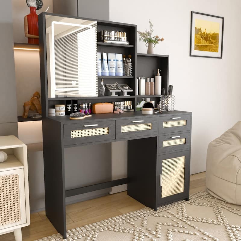 Makeup Vanity with Lights in 3 Colors & Openable Mirror,