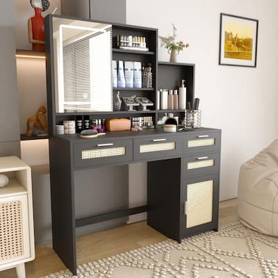 Makeup Vanity with Lights in 3 Colors & Openable Mirror,