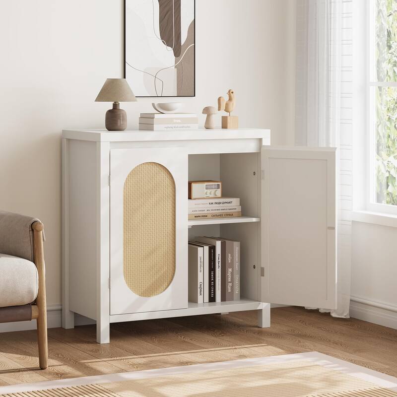 Sideboard Cabinet, 30.1INCH Buffets & Sideboard with Rattan Door
