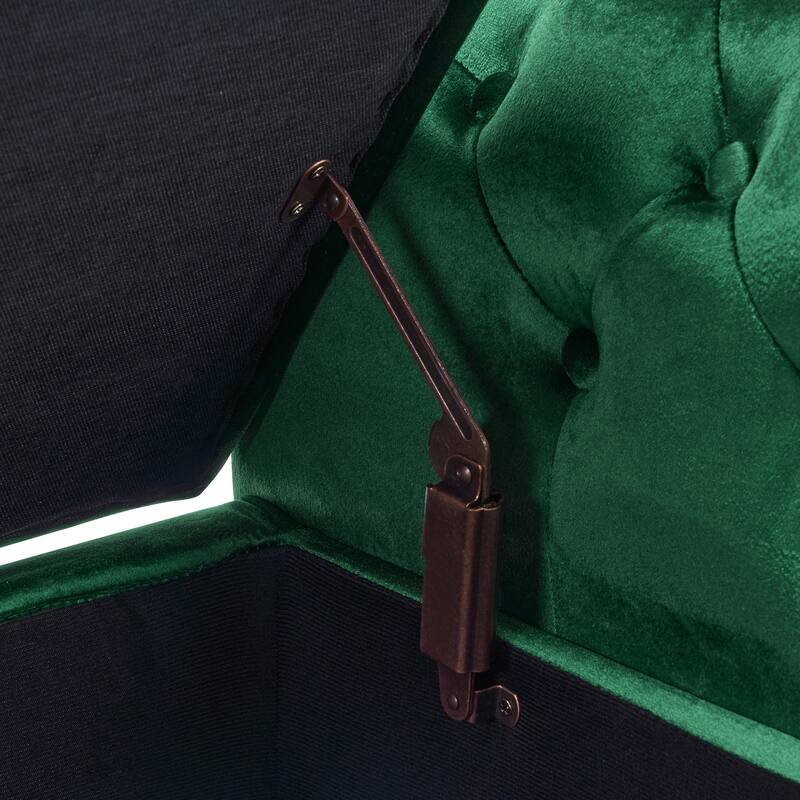 Roomfitters Velvet Rectangular Storage Ottoman Bench with Pillow, Nailhead Trim, Emerald Green