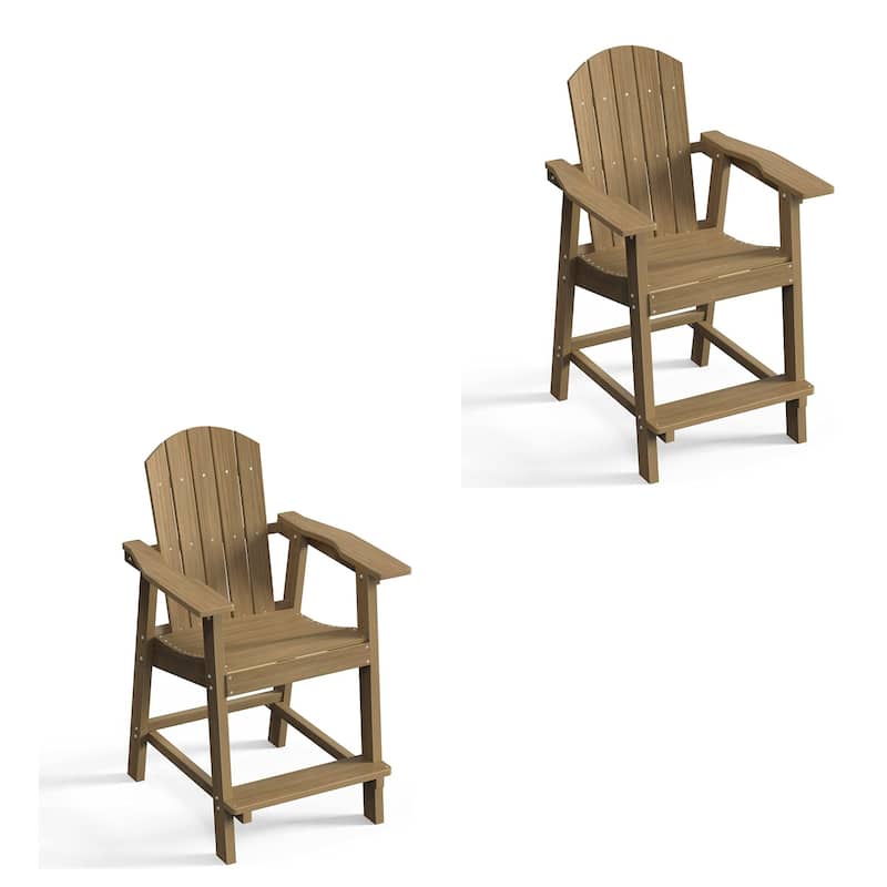 Ravenna Plastic Wood 25" Tall Adirondack Chair Poly Balcony Barstool - Set of 2 - Brown