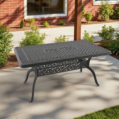 59.06 in. (L) x 35.43 in. (W) Black Rectangle Cast Aluminum Patio Dining Table