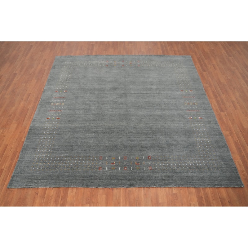 Hand Knotted Oriental 100% Wool Carpet Tribal Animal Pictorial Greys & Charcoal Gabbeh Area Rug - 8' 9'' X 8' 10''