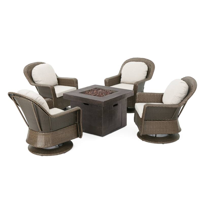 Colosseum 5-piece Wicker Swivel Set with Fire Table by Christopher Knight Home
