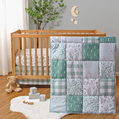 The Peanutshell Nursery Crib Bedding Set for Baby Girls and Boys, Sage, 3 Pieces