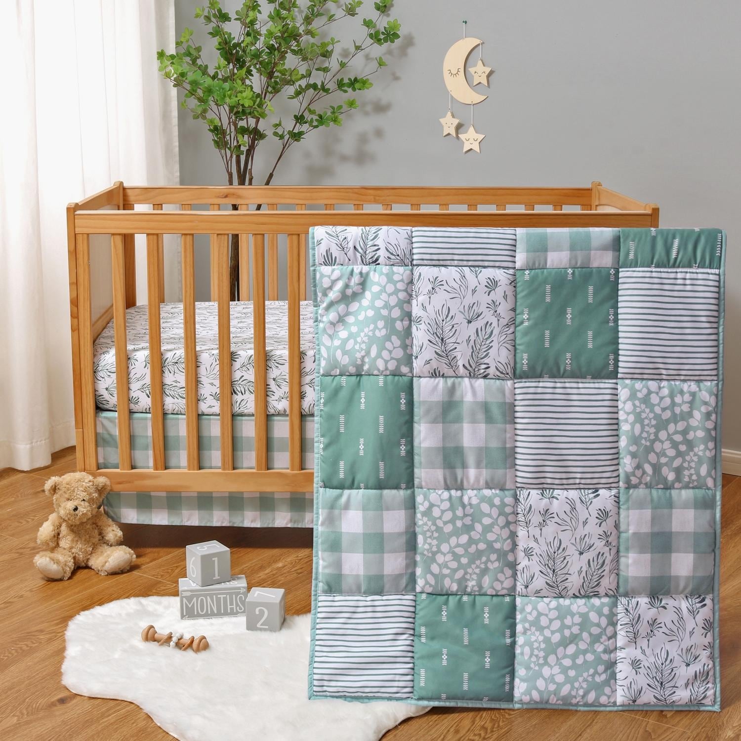 The Peanutshell Nursery Crib Bedding Set for Baby Girls and Boys Sage 3 Pieces Nature