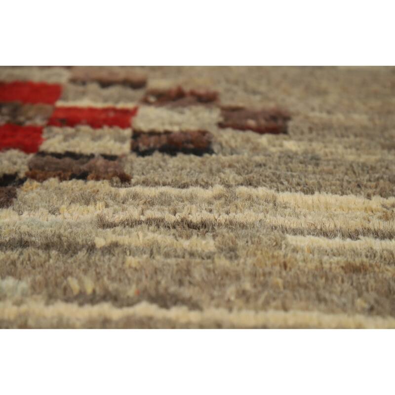 Checkered Moroccan Oriental Area Rug Hand-Knotted Wool Carpet - 5'11" x 7'8"