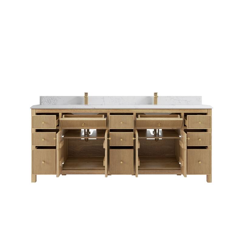 Willow Collections 84 in. W x 22 in. D Sonoma Teak Double Sink Bathroom Vanity with Countertop