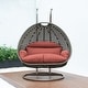 preview thumbnail 125 of 128, LeisureMod Modern 2-Person Egg Hanging Swing Chair with Beige Wicker, Oxford Fabric Cover, Patio Hammock Lounger and Cushions