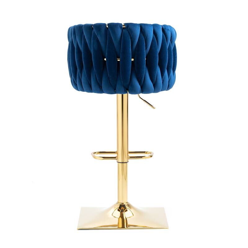 Vintage Velvet Bar Stools with Back and Footrest 2PC/SET,Adjusatble Seat Height from 25.6-32.68 Inch