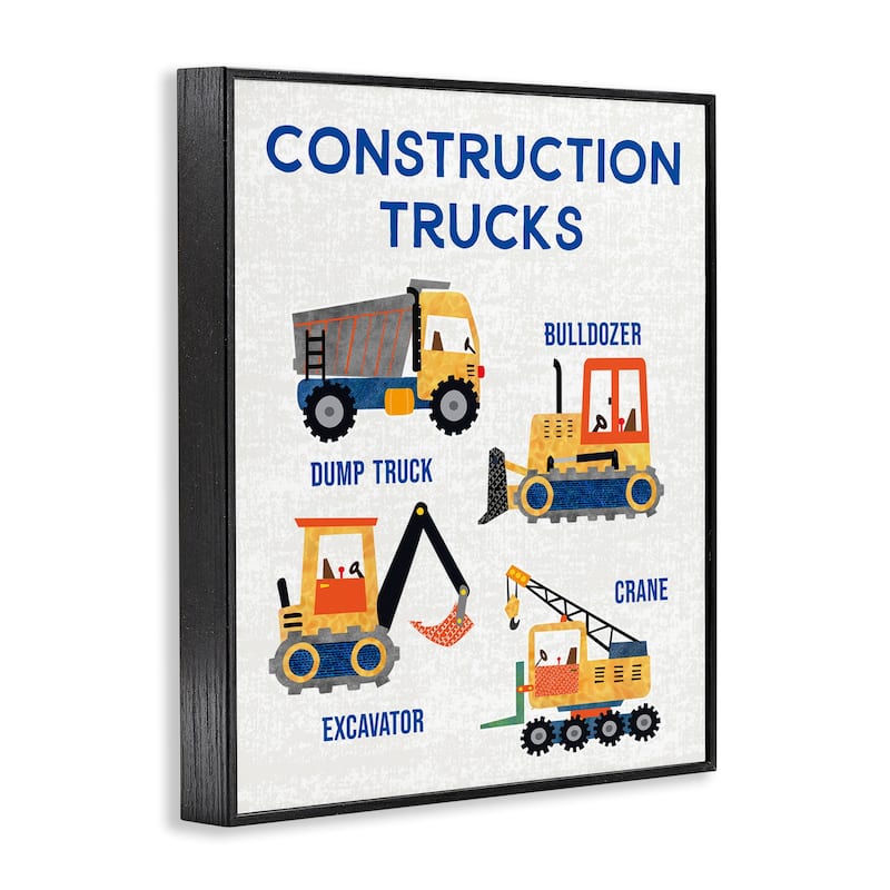 Stupell Educational Construction Trucks Framed Giclee Art Design By Conrad Knutsen